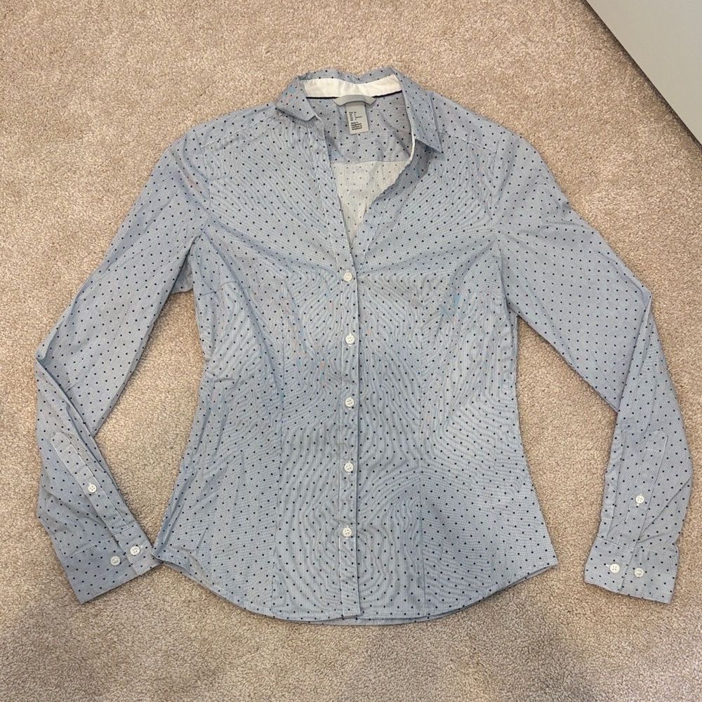 H&M Blue Polka Dot Button Down Shirt